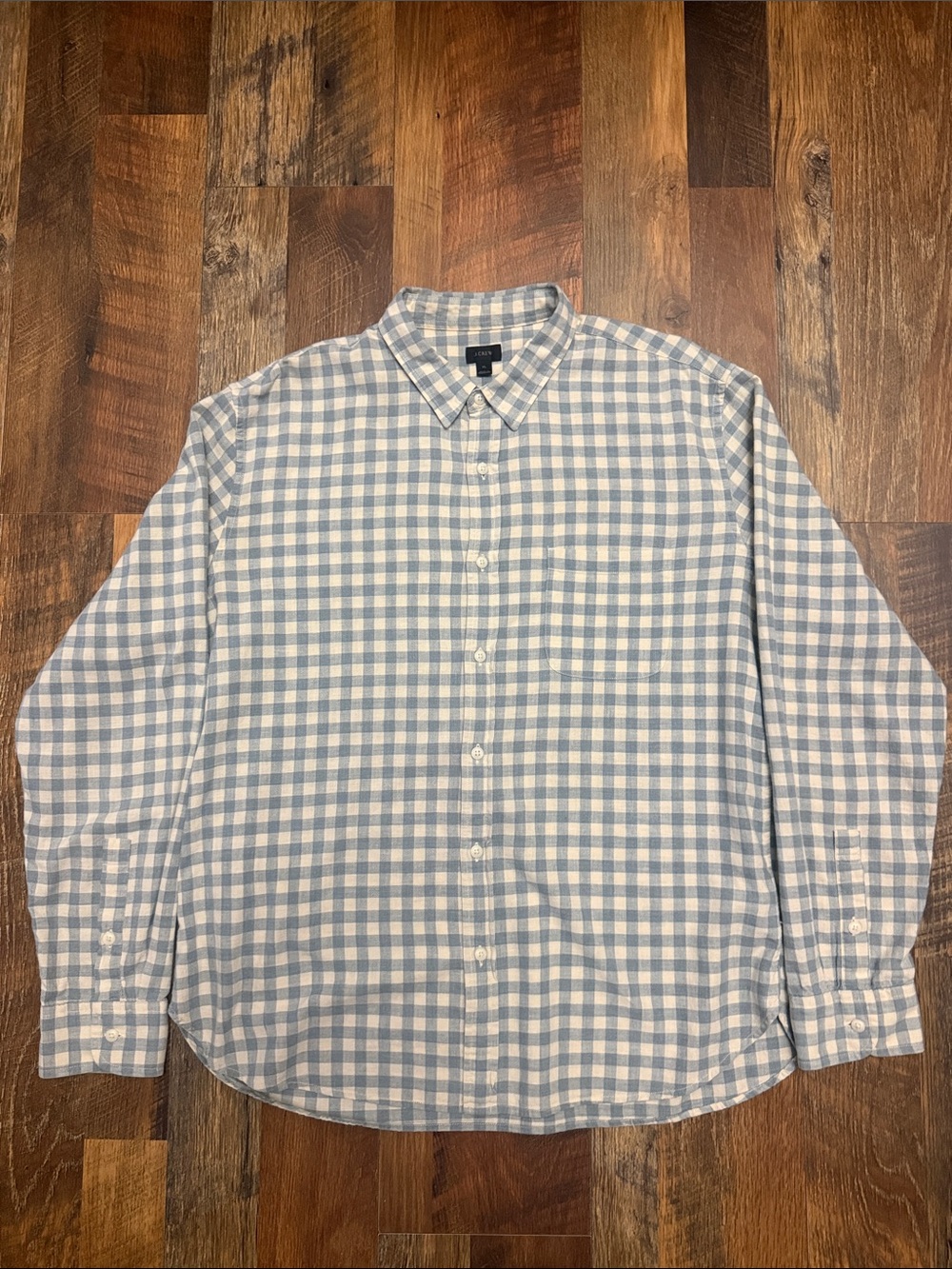 J.Crew Blue White Gingham Button Down Shirt Men’s XL Cotton Long Sleeve